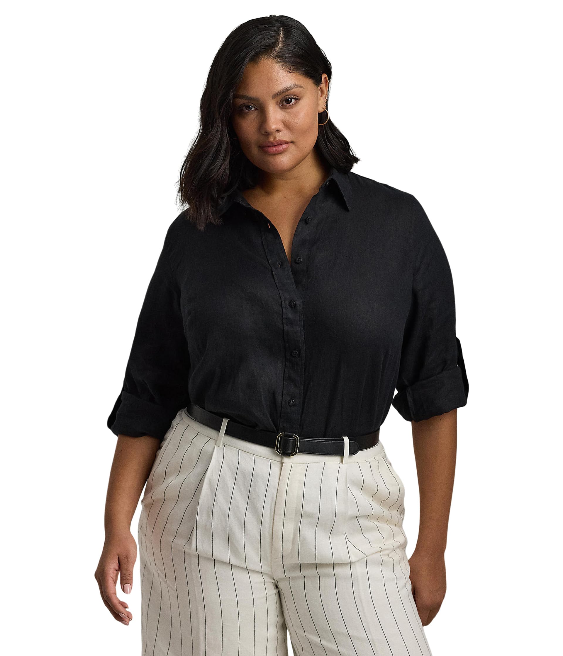 

Рубашка Lauren Ralph Lauren Plus-Size Linen Roll Tab–Sleeve Shirt, цвет Polo Black