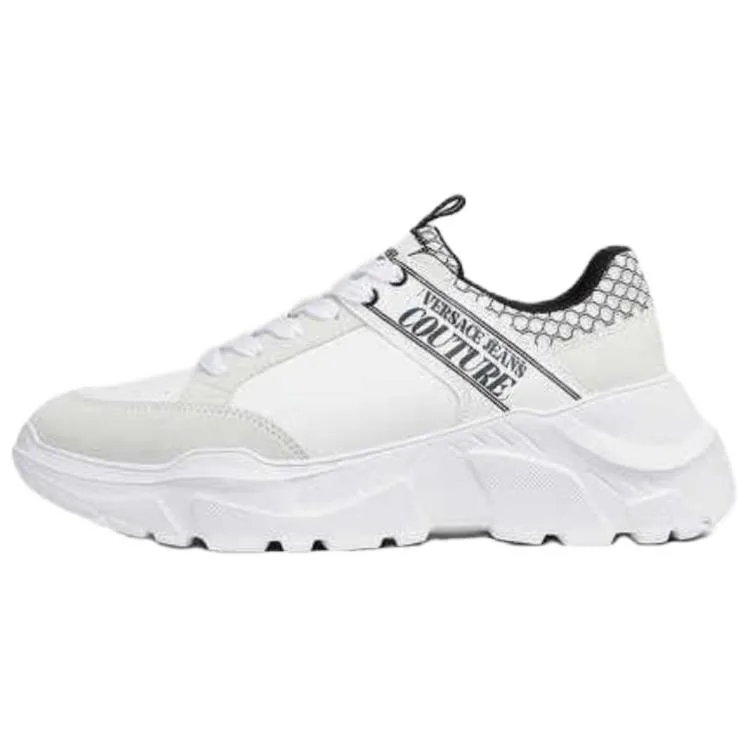 VERSACE JEANS COUTURE Текстурные мужские кэжуал кеды low top белого цвета из комбинированной кожи и искусственной кожи