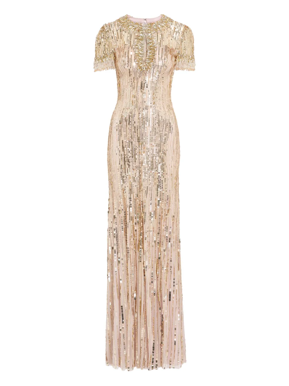 

Платье макси Nova с вырезом-замочной скважиной, украшенное пайетками Jenny Packham, нейтральный