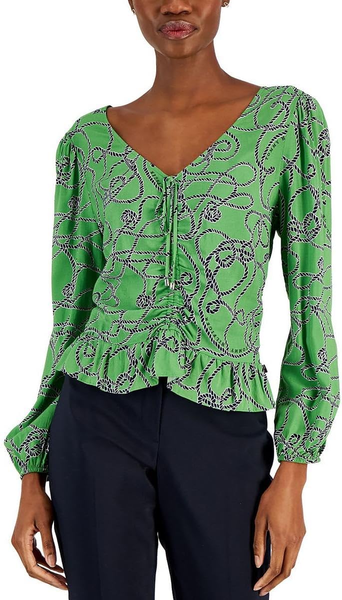 

Женский топ с длинными рукавами и сборками Tommy Hilfiger, Knotty Ropes/New Leaf Multi