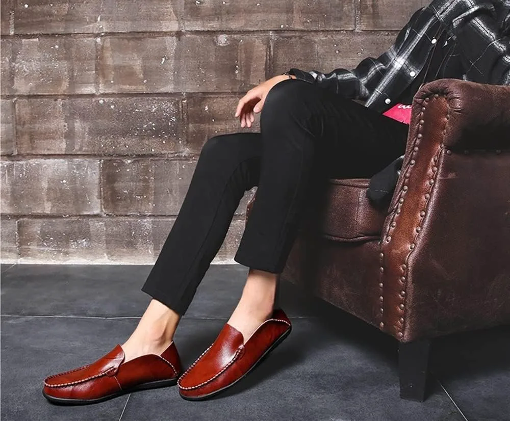 Мокасины для мужчин Smoking Loafer Простые легкие кожаные противоскользящие гибкая плоская подошва Повседневные слипоны (Цвет: красный, Размер: 8) EVSER — фото 4