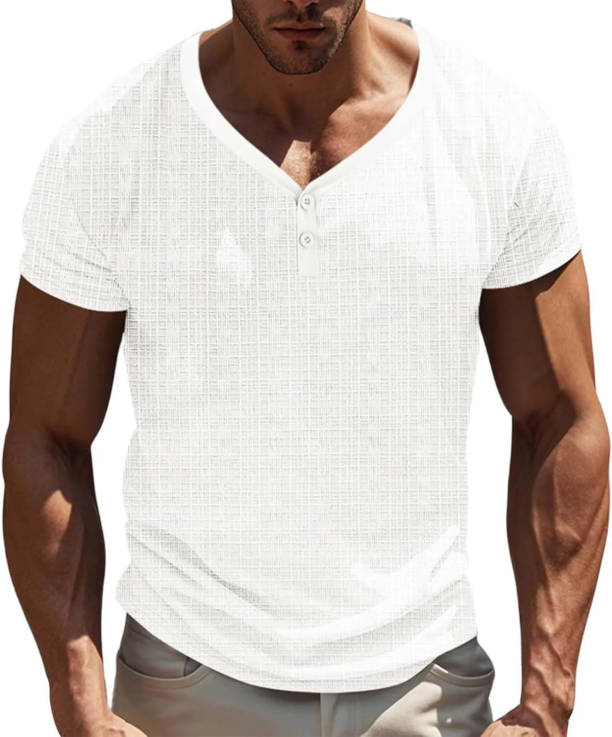 

Мужская футболка с V-вырезом Henley, сухая, с коротким рукавом CAOQAO