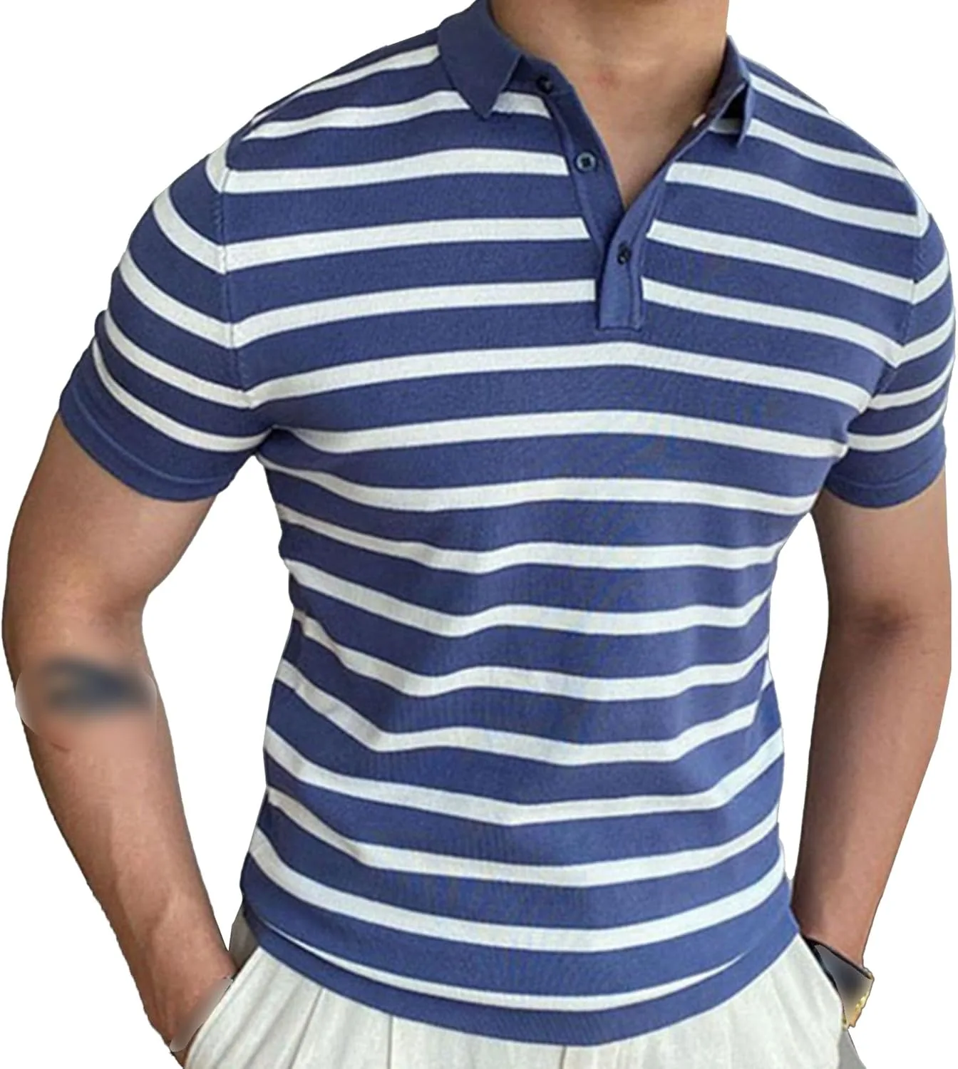 

Мужская поло с полосатым воротником и коротким рукавом SWJGLITTR