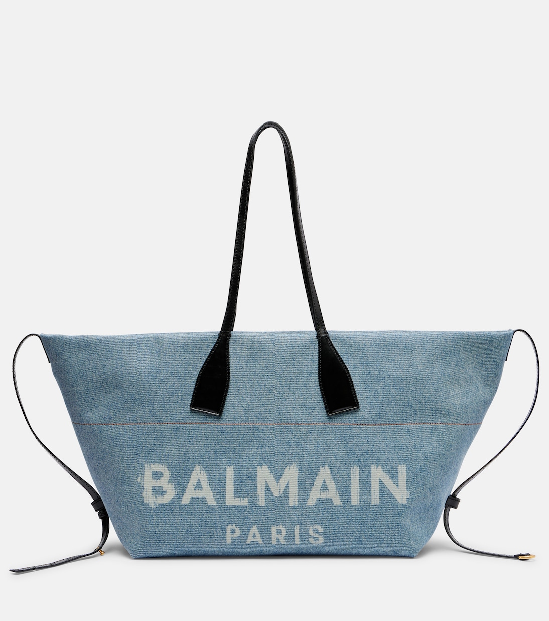 

Сумка-тоут из джинсовой ткани с кожаными вставками Track Balmain, Sog Bleu Jean / Noir