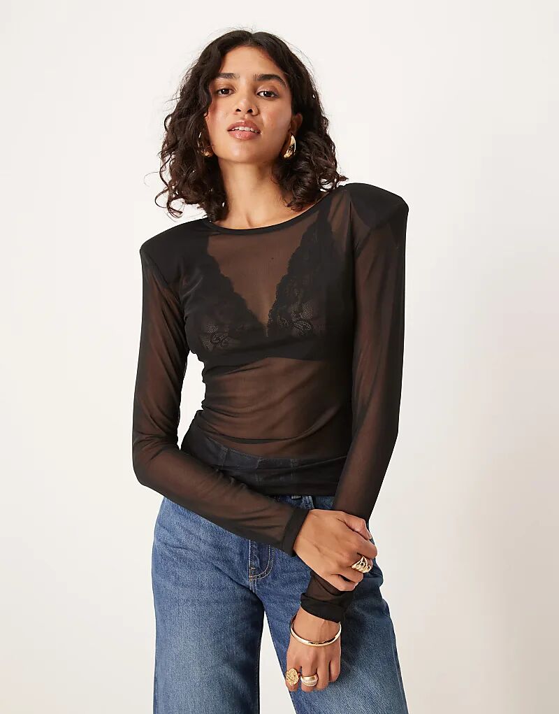 

Сетчатый топ с подплечниками ASOS DESIGN черного цвета