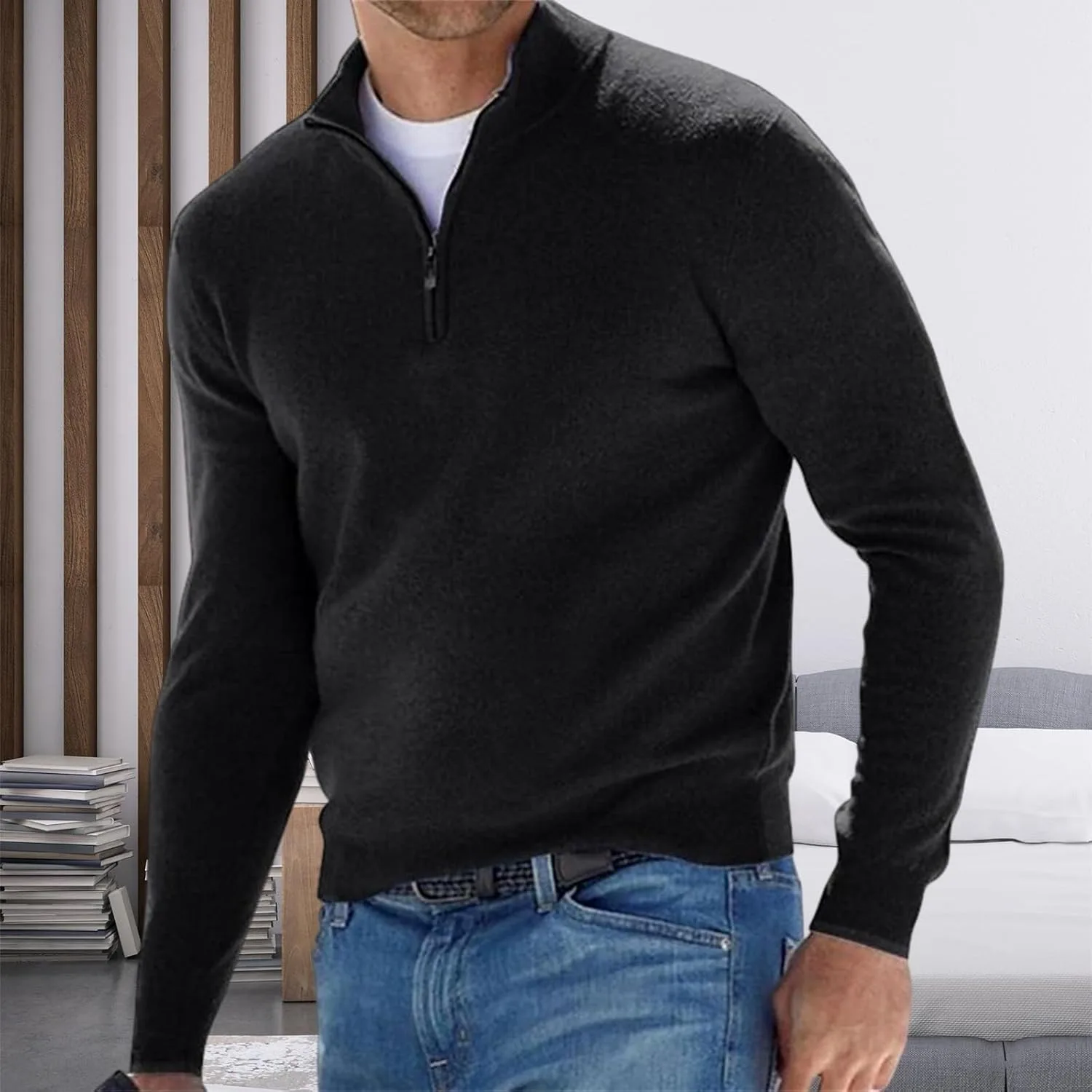 Свитер-полузип для мужчин, Slim Fit с воротником-стойкой — фото 4