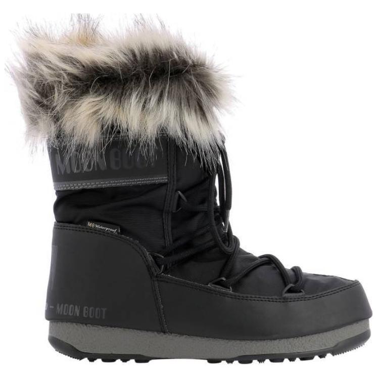 Женские зимние ботинки Moon Boot короткие с меховой опушкой, черный — фото 3