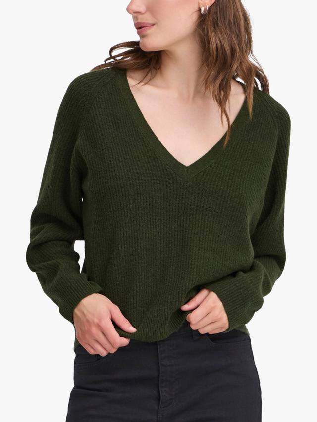 

Dasila вязаный джемпер с длинными рукавами и V-образным вырезом ICHI, Rifle Green