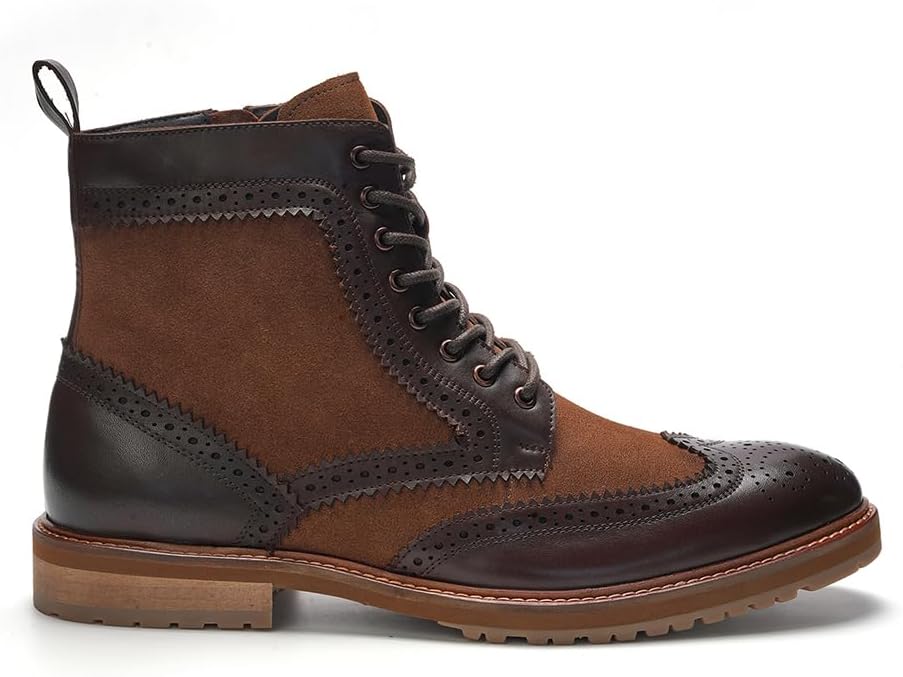 

Мужские ботинки A. Veer Langston типа «вингтип», Кожаные и замшевые ботинки на шнуровке с мягкой стелькой и прочной резиновой подошвой, Детали броги и контрастная отделка канта, коричневый