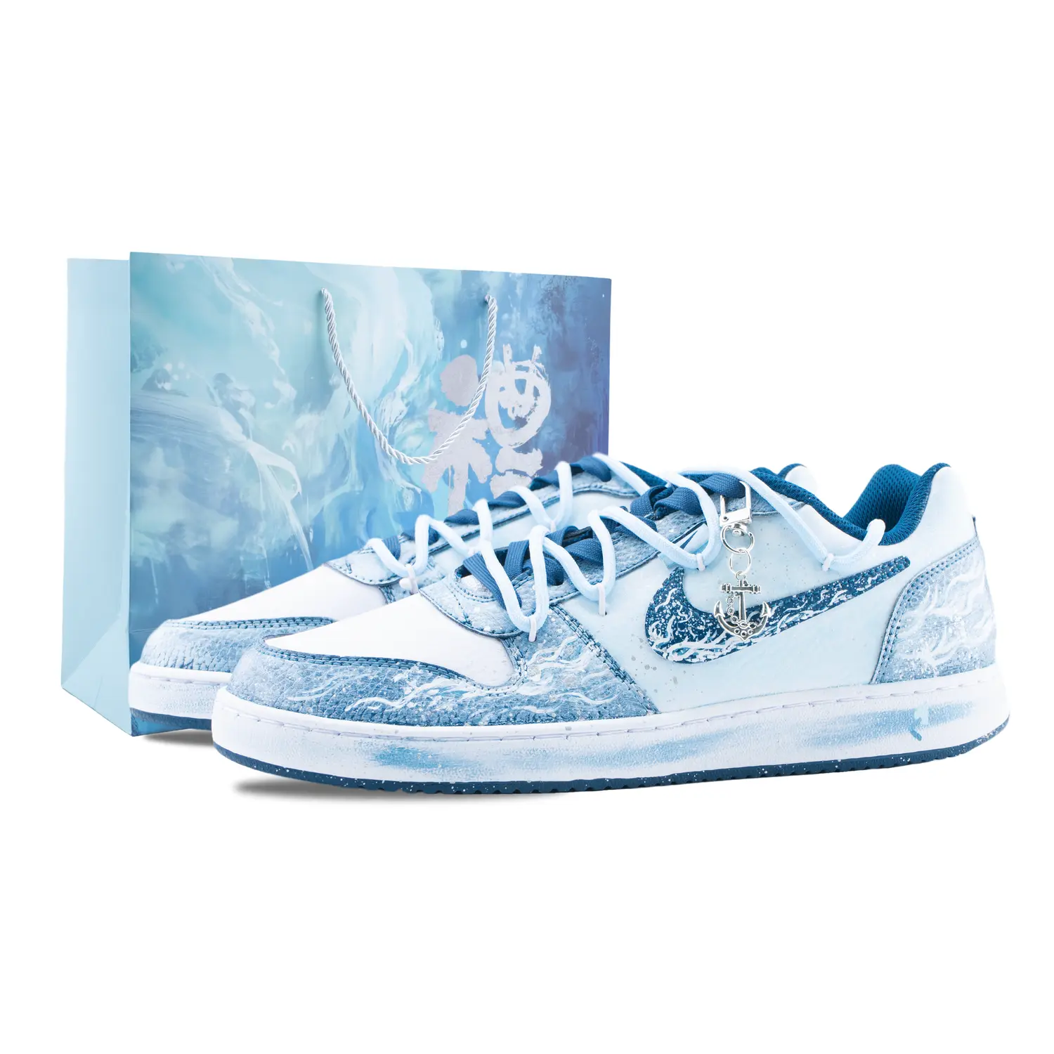 

Nike Кроссовки для скейтбординга EBERNON Deep Sea Secret Realm, износостойкие, низкие, мужские, белые, синие