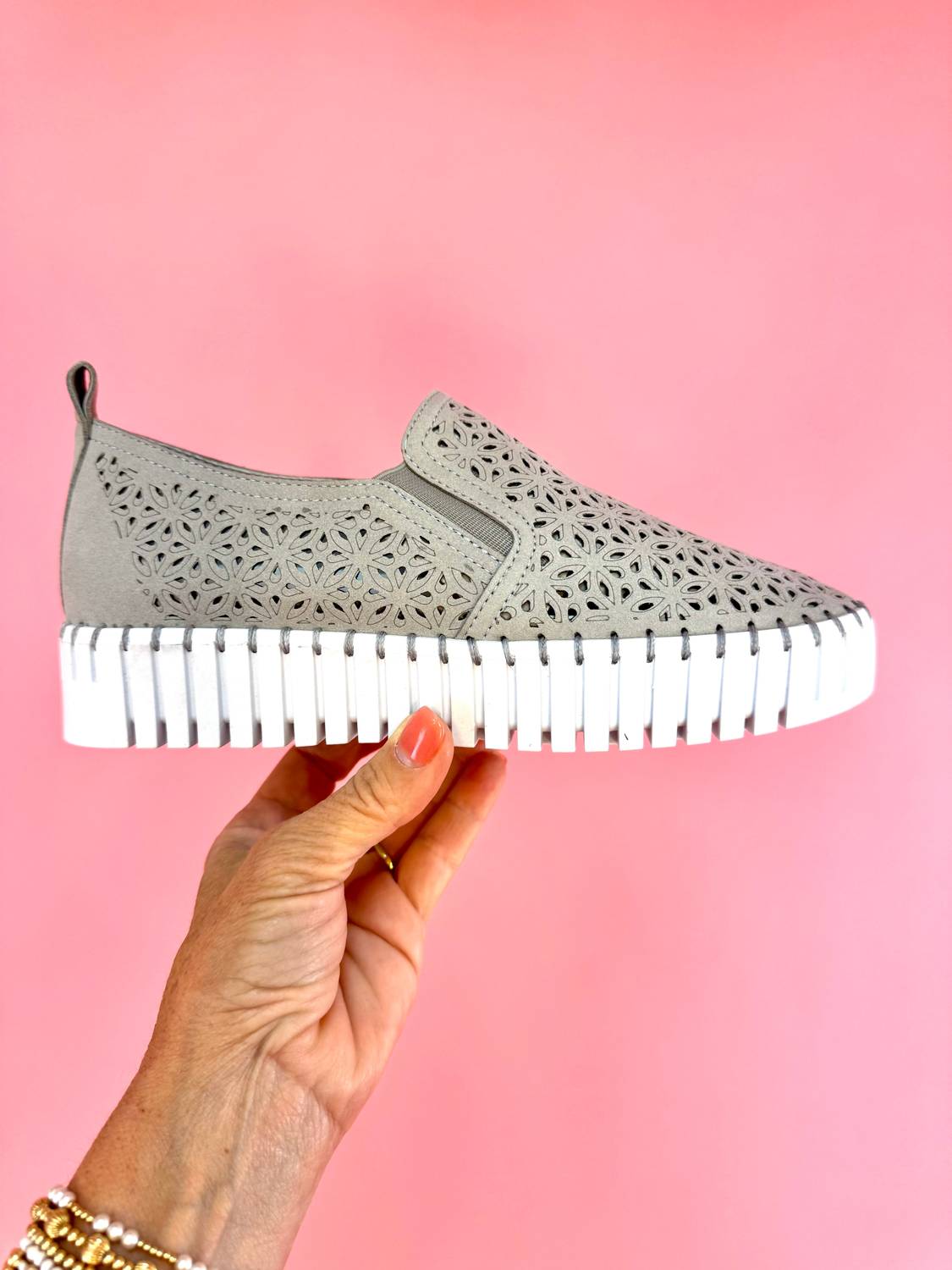 Women's Nicole Perforated Edge Slip On Sneakers In Light Grey Very G — фото 2
