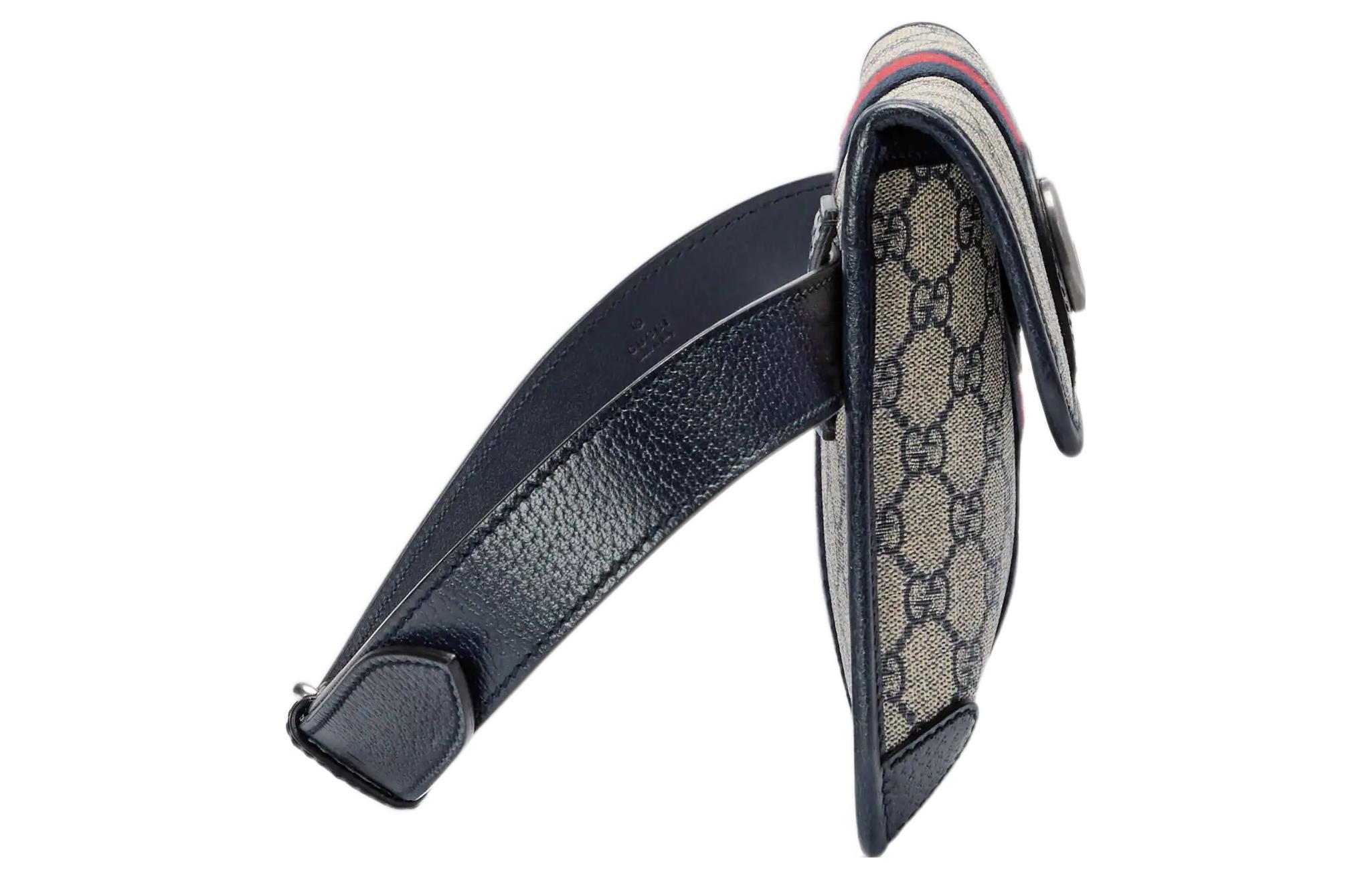 GUCCI Кожаный поясной рюкзак Ophidia синий бежевый — фото 4