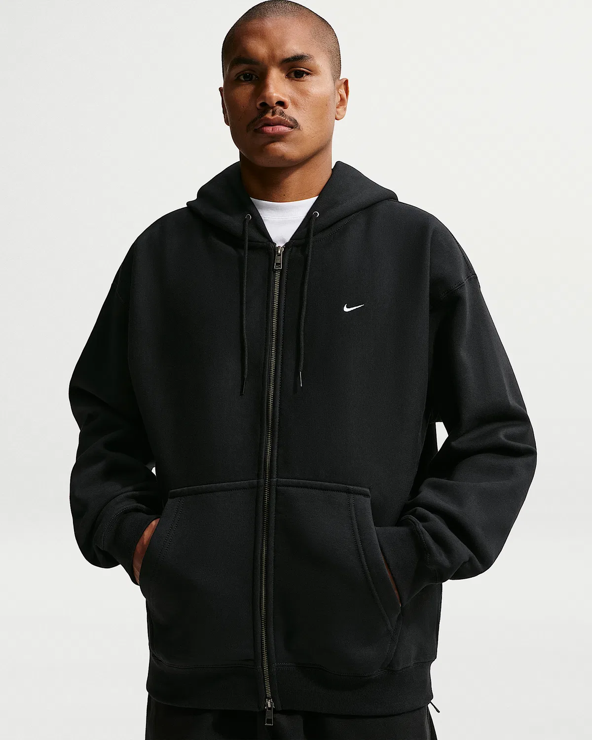 Мужская флисовая кофта на молнии Nike Solo Swoosh, Black/Black/White