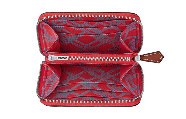 HERMES Кошелек-монетница Silk'In Swift из телячьей кожи для женщин, красный и синий — фото 2
