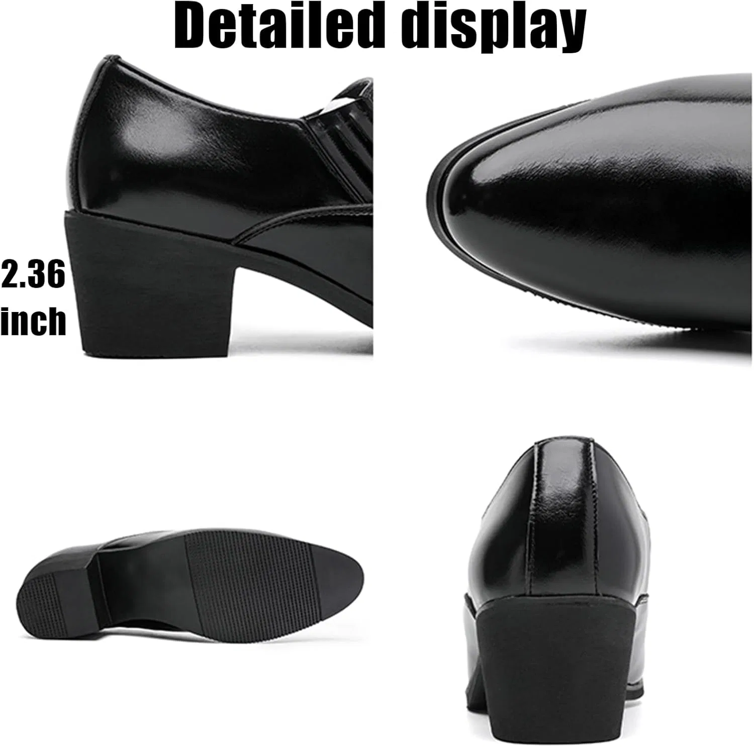 Лоферы кожаные с каблуком, без бренда, модель Men's Leather Chunky Heel Dress Loafers, коричневый ENGEOSNGT — фото 4