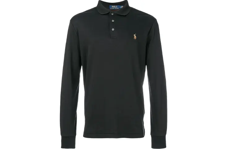 Поло с длинным рукавом и вышитым логотипом Polo Ralph Lauren, черный — фото 3