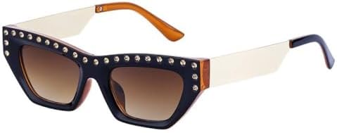 

Женские солнцезащитные очки в стиле панк 2027 года, металлическая оправа, винтажные солнцезащитные очки «кошачий глаз» с кристаллами, защита от ультрафиолета UV400 MTZJH, C4 Gold Brown