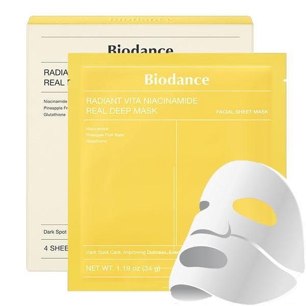 

BIODANCE Radiant Vita Niacinamide Real Deep Mask - осветляющая тканевая маска с ниацинамидом - набор из 4 шт.