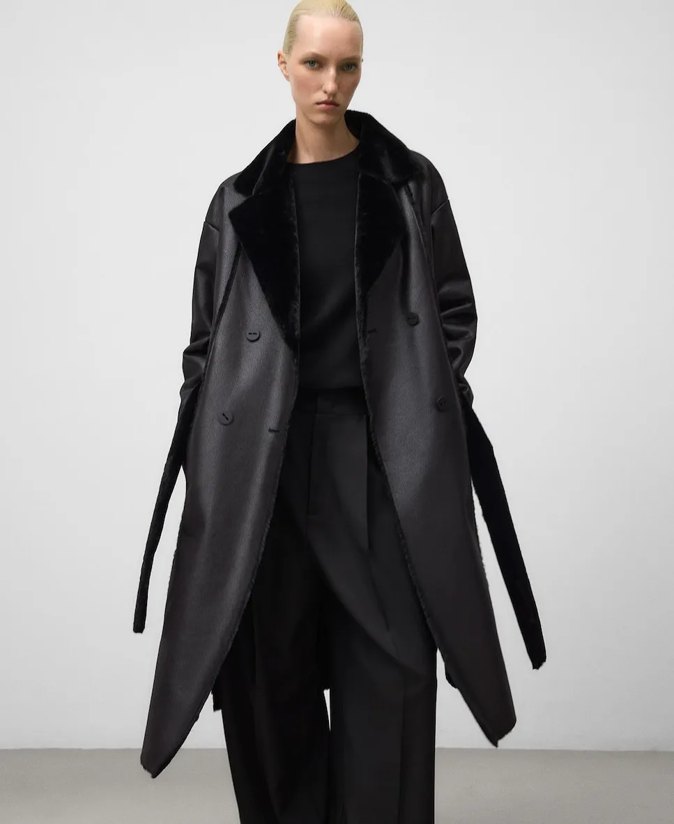 

Двустороннее женское пальто из кожи и искусственной кожи Adolfo Dominguez, черный