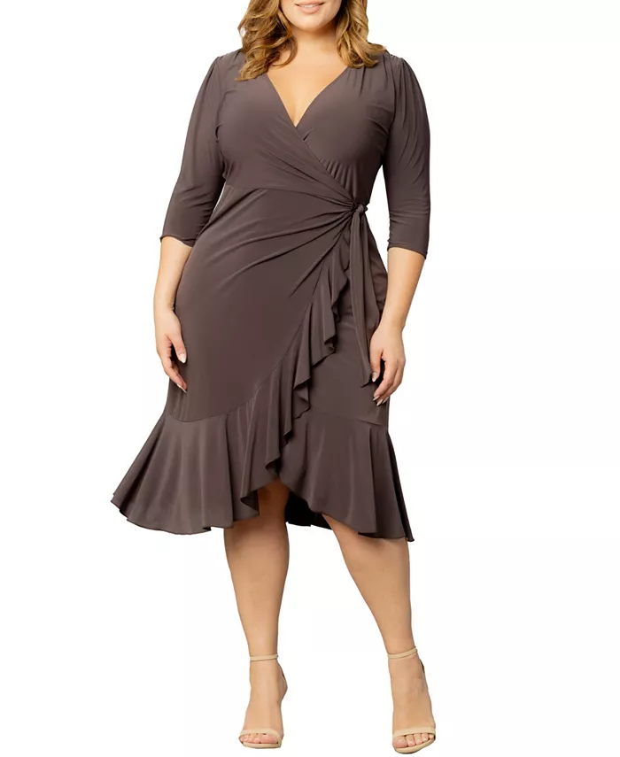 

Женское платье миди с рюшами и запахом Whimsy Plus Size Kiyonna, коричневый