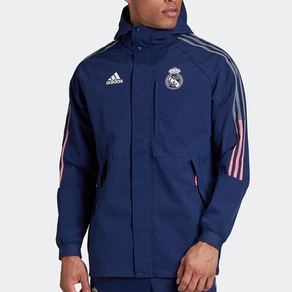 Куртка adidas REAL TRAVEL JKT Real Madrid Soccer/Football Sports Hooded Jacket Deep Blue, синий — фото 3