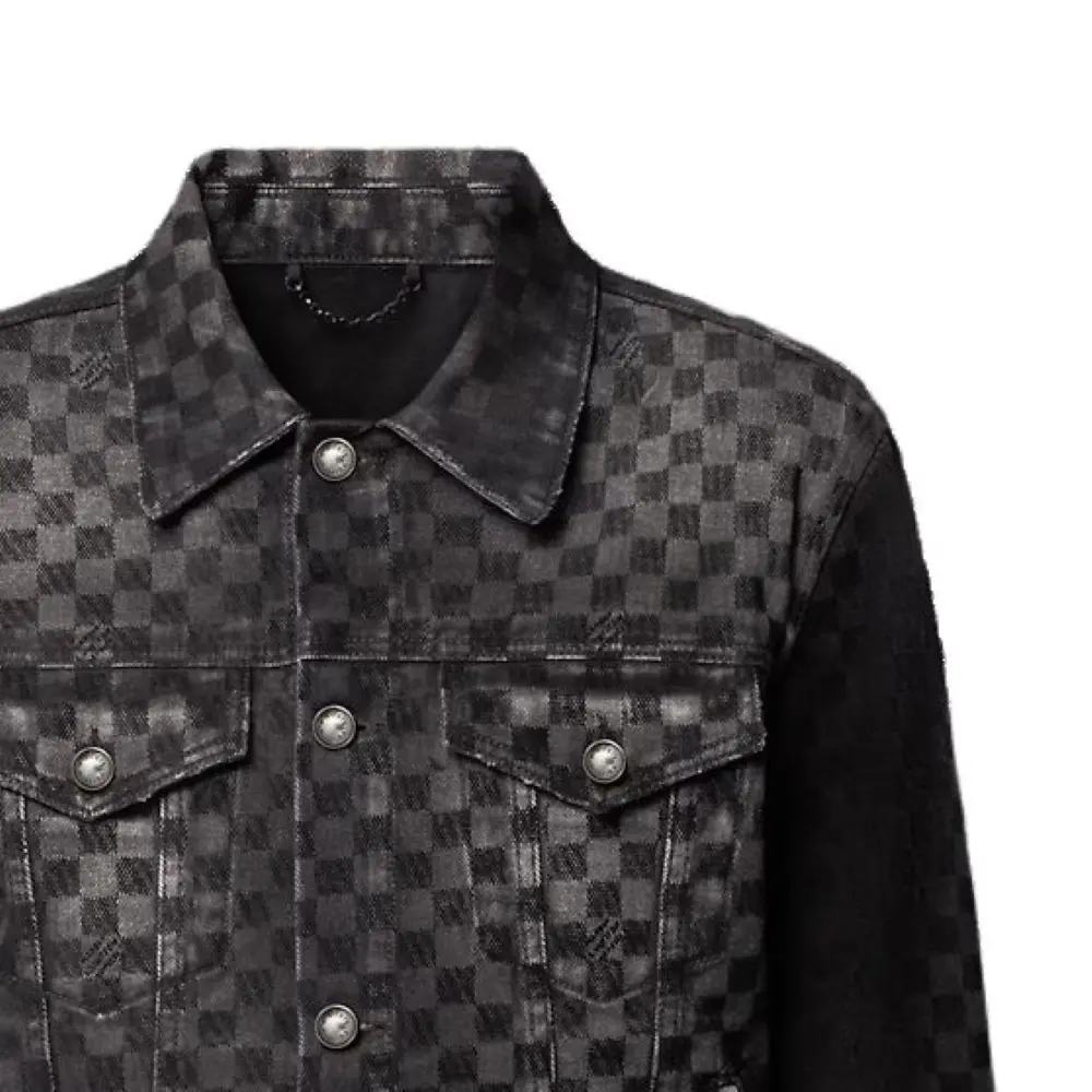 LOUIS VUITTON Флокированная джинсовая куртка в клетку Дамиер, Black — фото 4