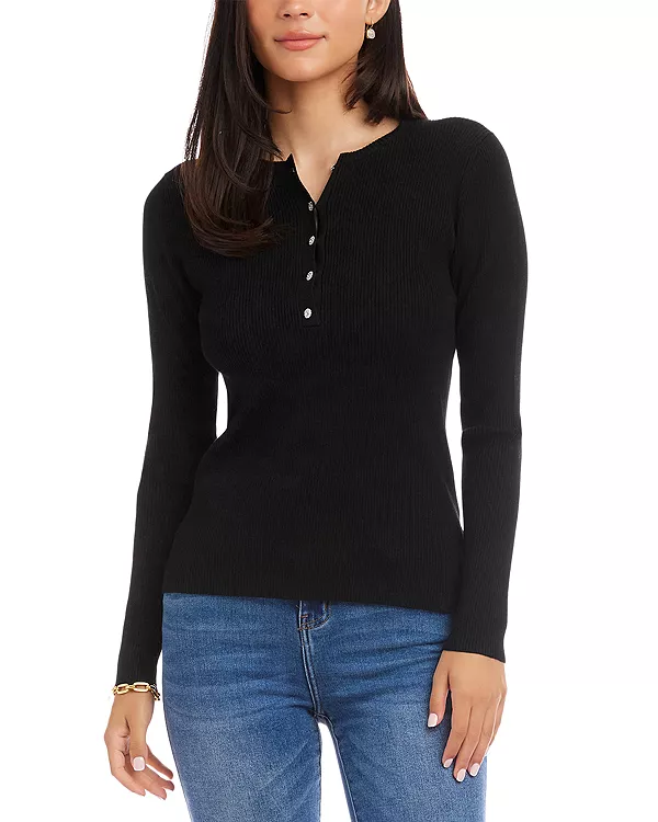 

Вязаный свитер-поло в рубчик Karen Kane, черный