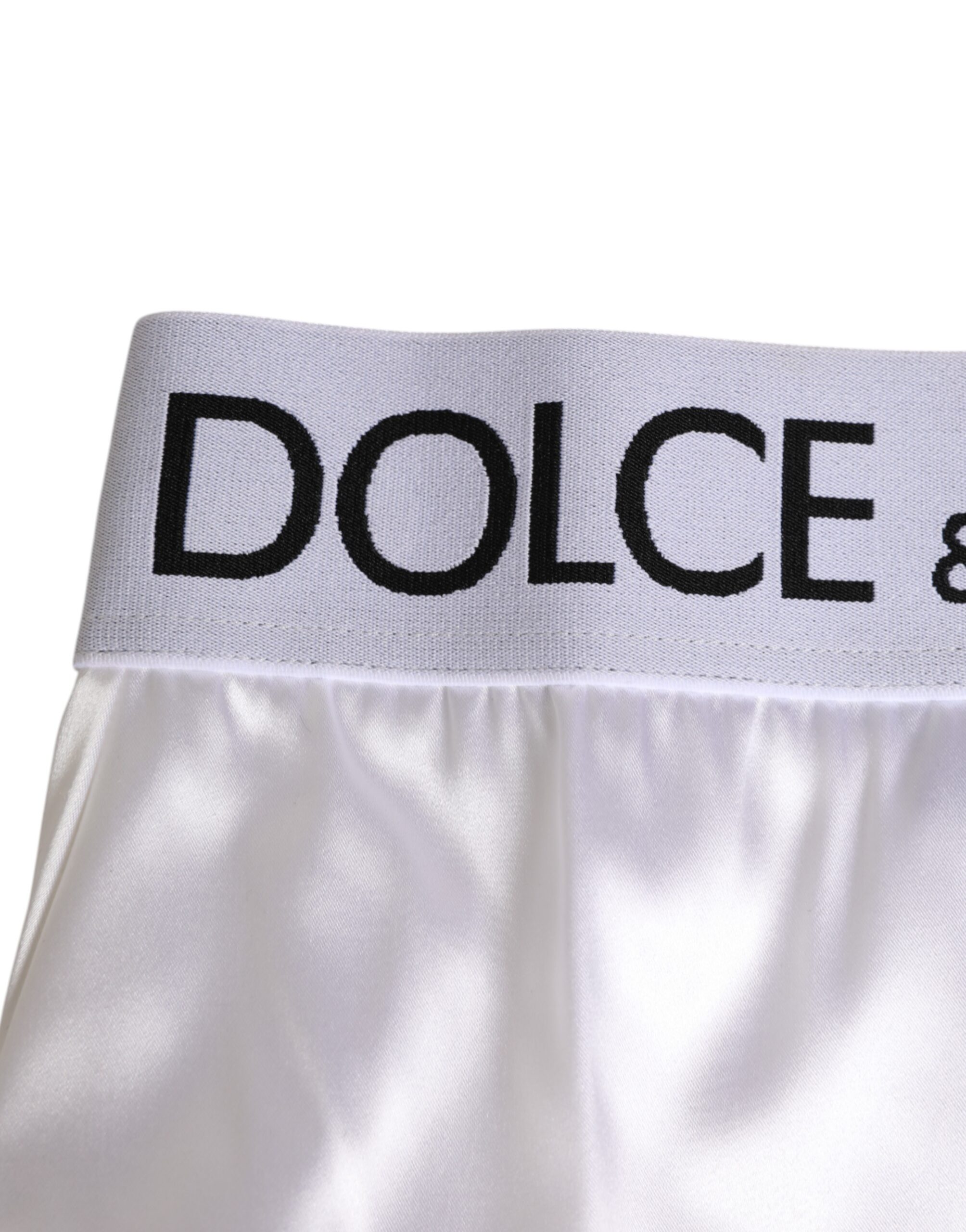 Белые атласные трусики-слипы с высокой талией и логотипом для женщин Dolce & Gabbana, белый — фото 2