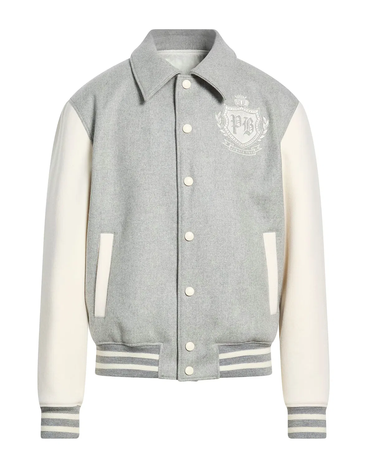 Куртка в стиле Varsity из фетра двуцветная с вышитым логотипом Balmain светло-серый