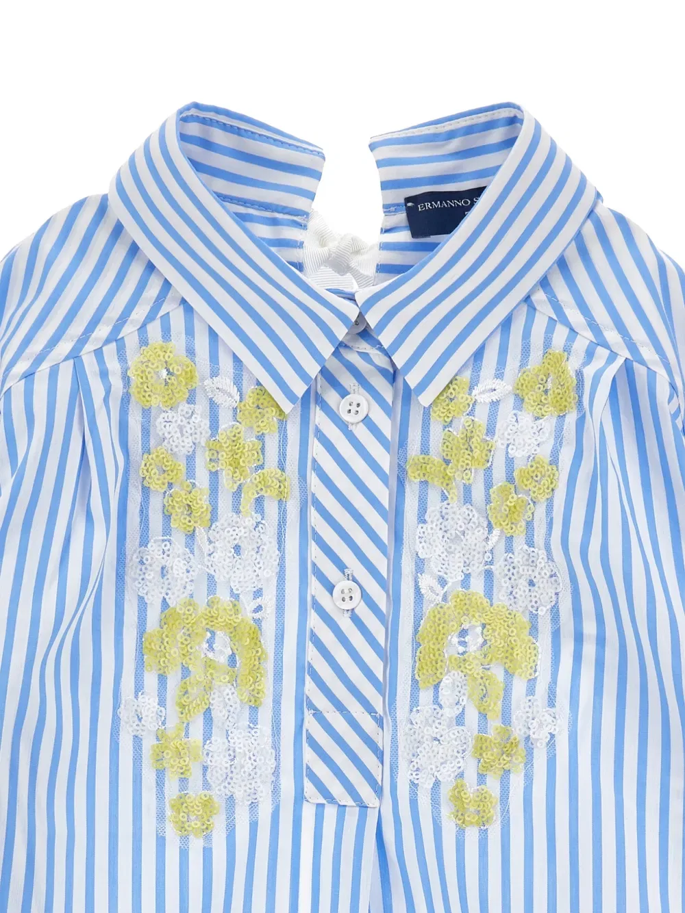 Полосатая рубашка с цветочным принтом Ermanno Scervino Junior, синий — фото 3