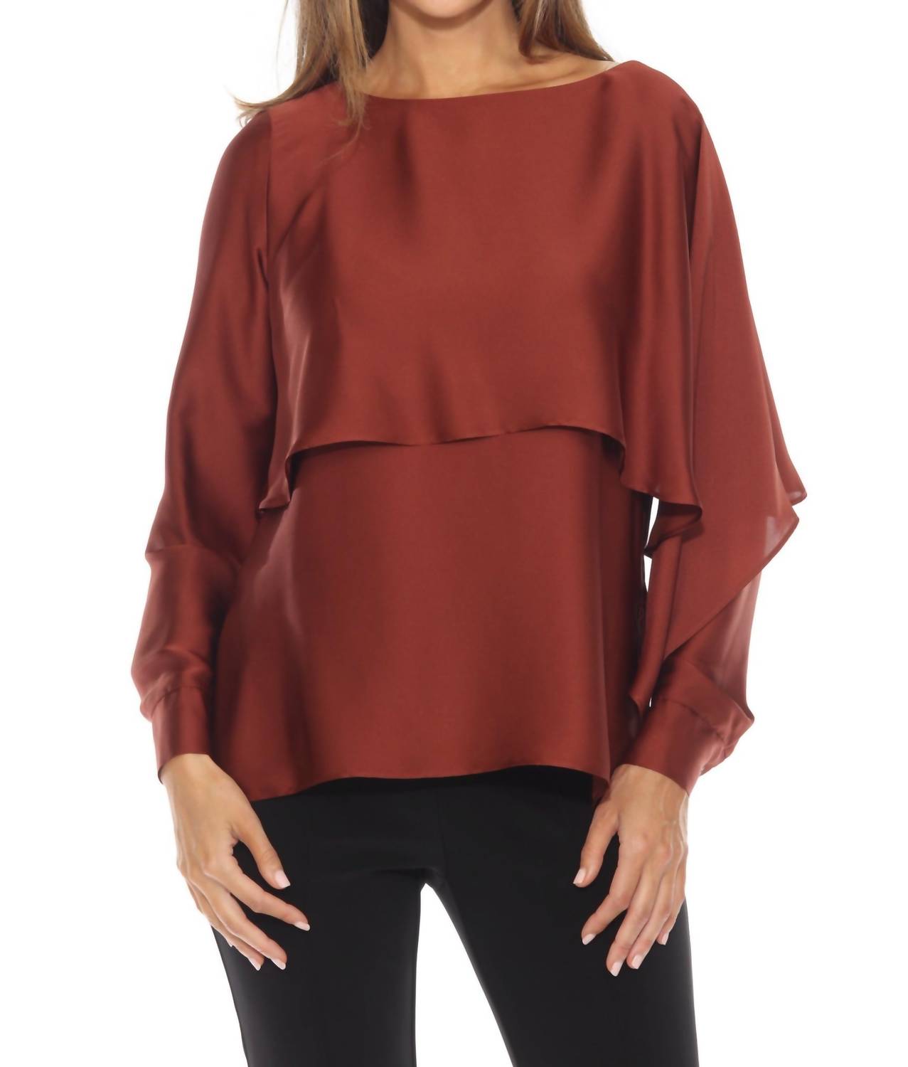 

Блуза с рюшами и рукавом долман из сатина в цвете корица Joseph Ribkoff, Cinnamon