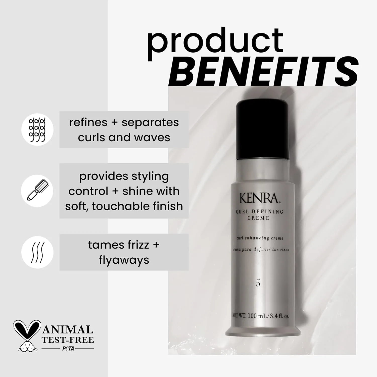 Kenra Curl Defining Crème 5, крем для текстуры, укрощает пушистость и отделяет локоны и волны, защищает от влажности, для волос от средней до жесткой структуры 100 мл (2 шт.) — фото 2
