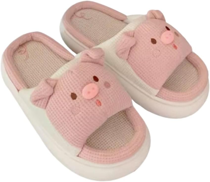 

Тапочки irLocy в виде свиньи, лягушки, животных, летние домашние тапочки для женщин и мужчин, льняные, толстые, розовый