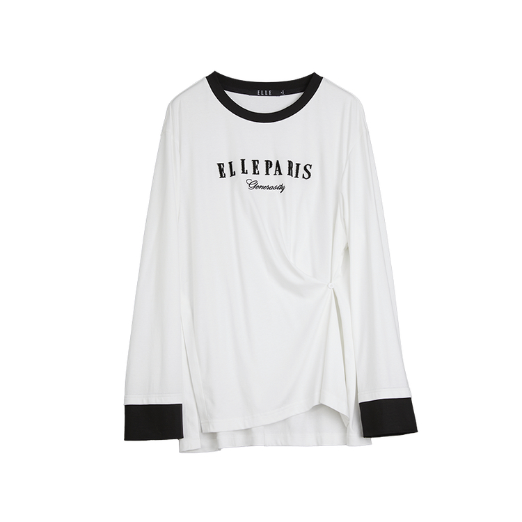 

ELLE Футболка женская белая с круглым вырезом тонкая прямая посадка