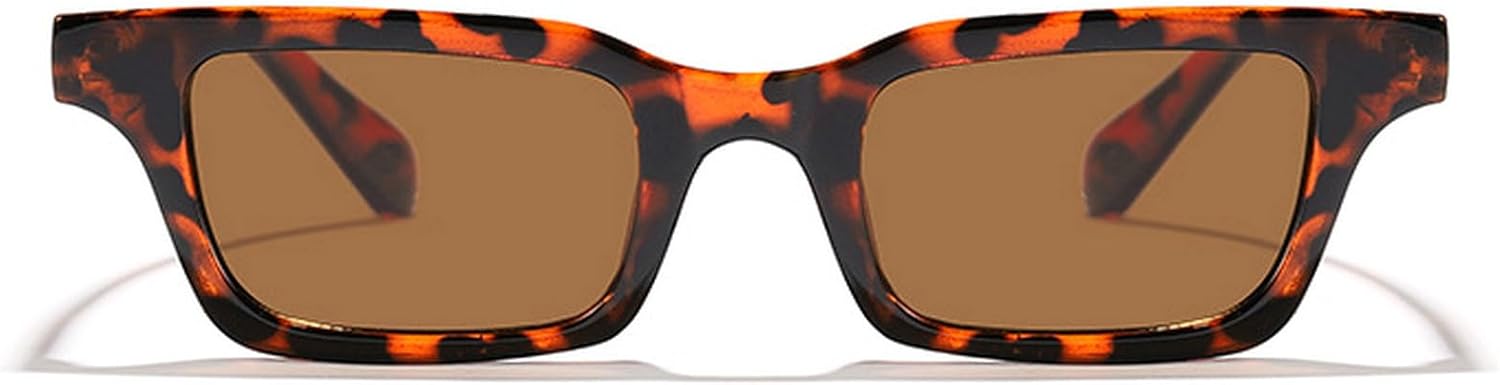 

Солнцезащитные очки в стиле ретро прямоугольной оправы для женщин и мужчин. Модные солнцезащитные очки в узкой прямоугольной оправе с коричневым леопардовым принтом mincl, Leopard