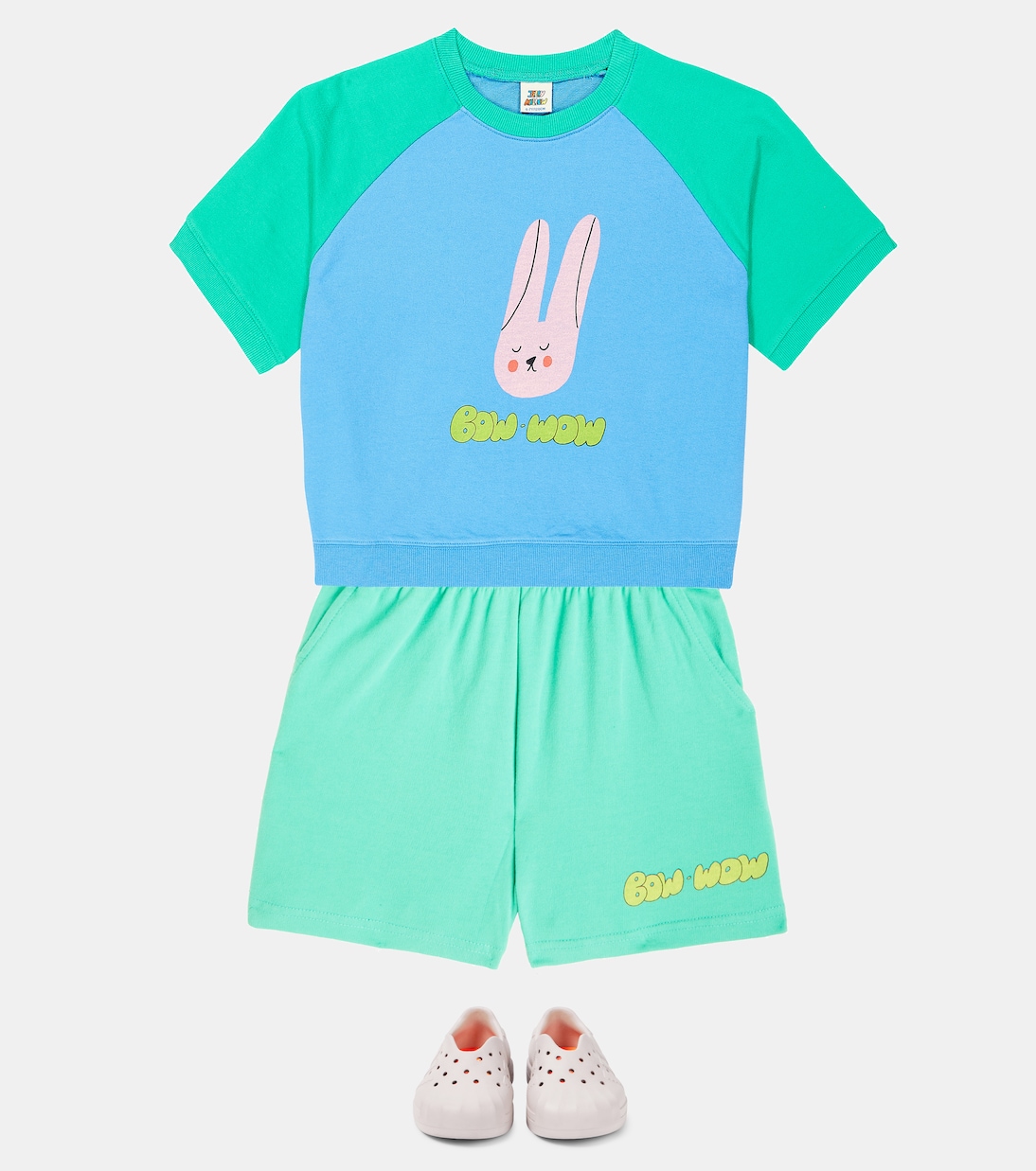 Комплект из джерси и спортивных штанов из хлопкового трикотажа с кроликом Jellymallow, Mint — фото 2