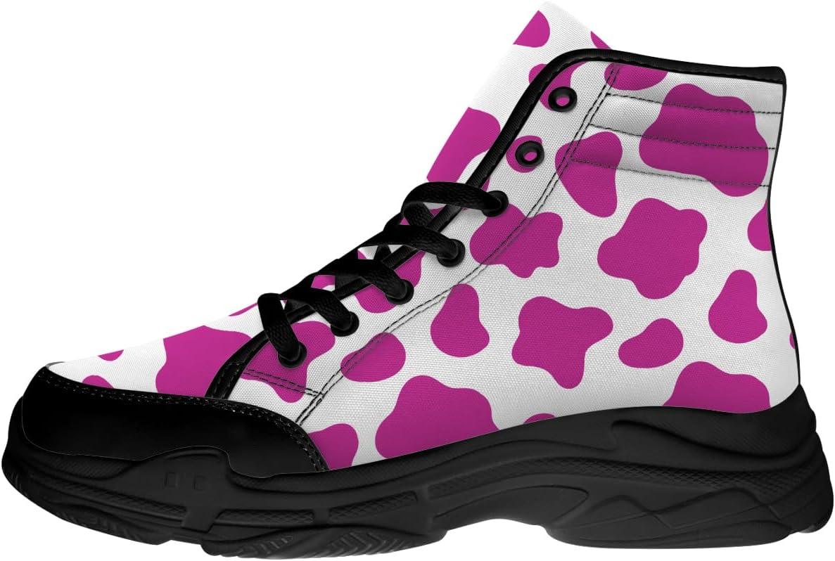 

Высокие кеды с принтом коровы для женщин, кроссовки на платформе с шнуровкой, подарки для нее и для него Generic, белый/черный/розовый