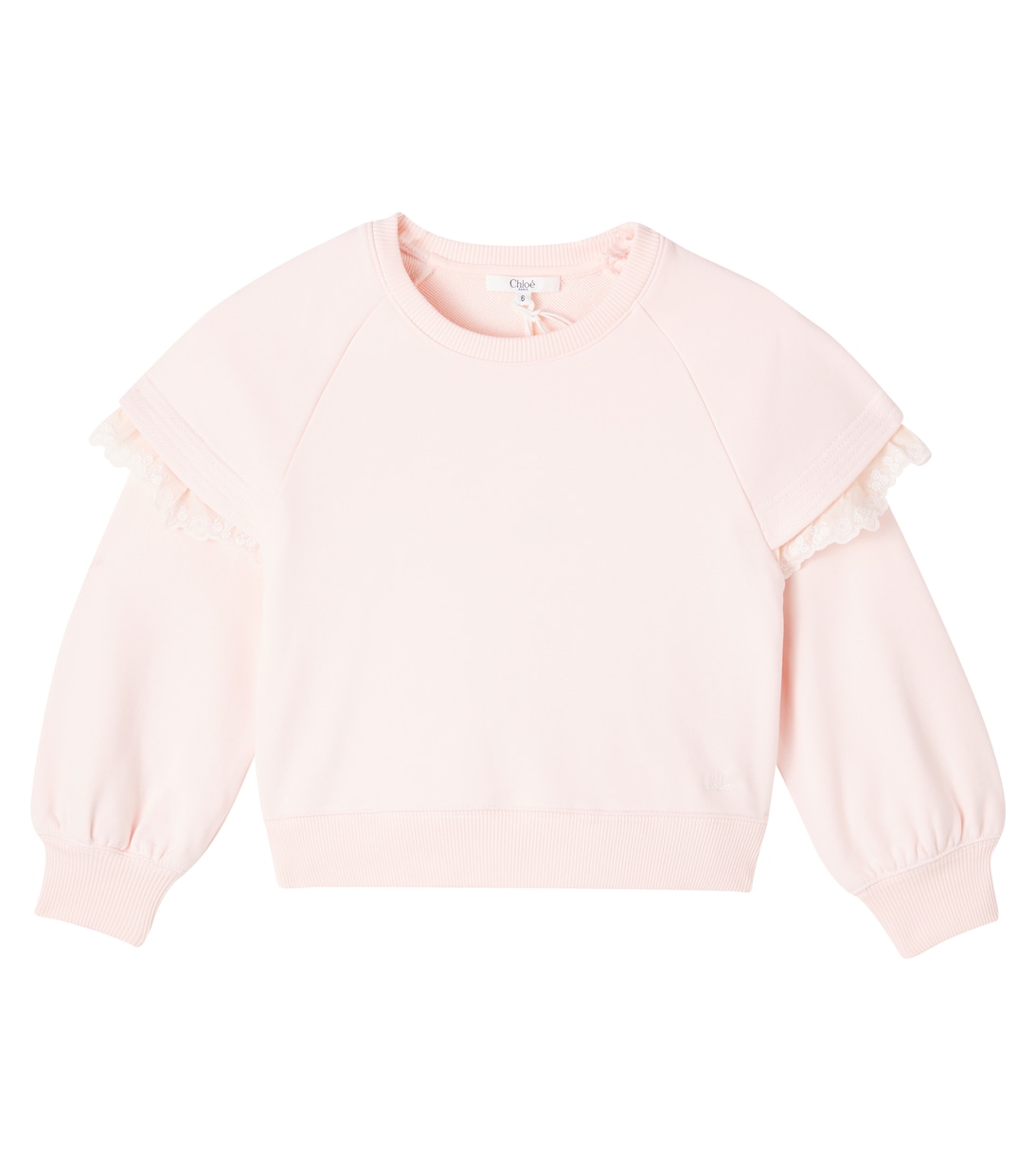 

Толстовка из хлопкового флиса с кружевной отделкой Chloé Kids, Petal Pink