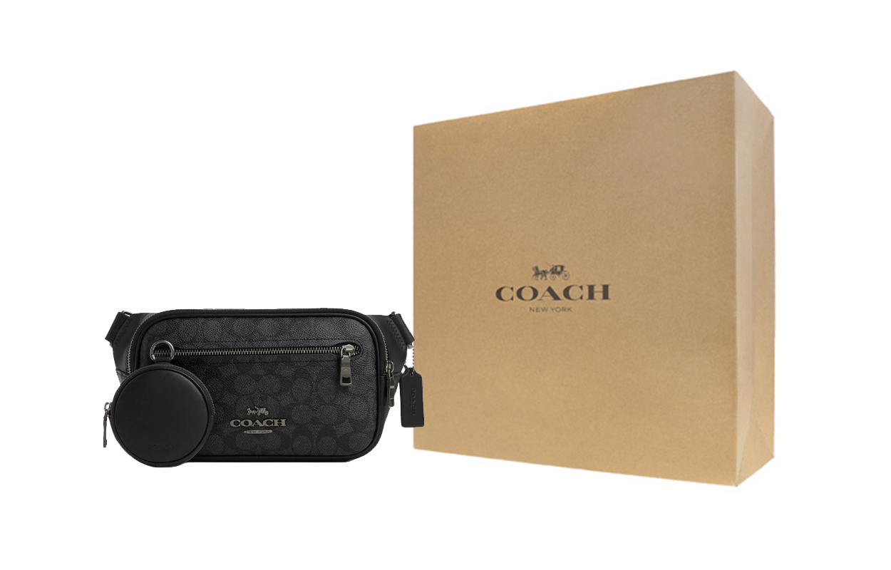 

COACH Кожаная поясная сумка большого размера мужская черная