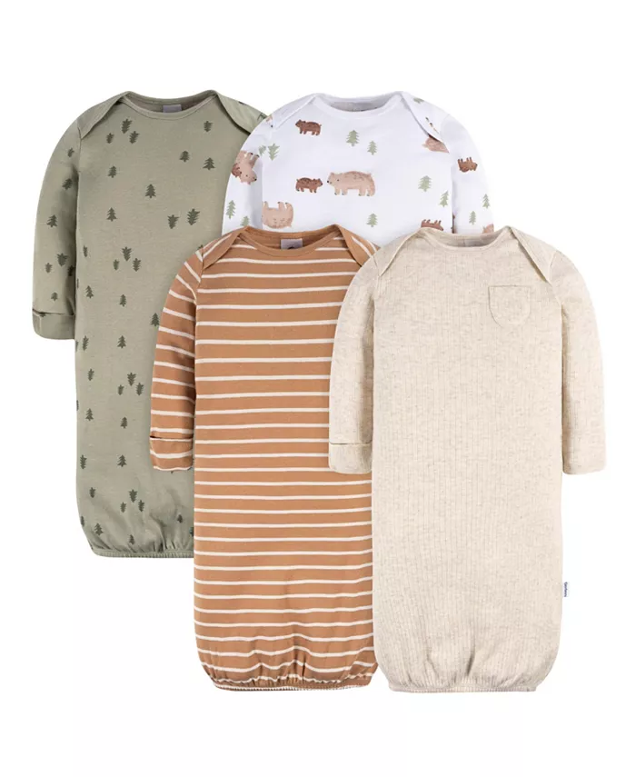 

Детские ночные рубашки для мальчиков с варежками-манжетами, набор из 4 штук Gerber, зеленый