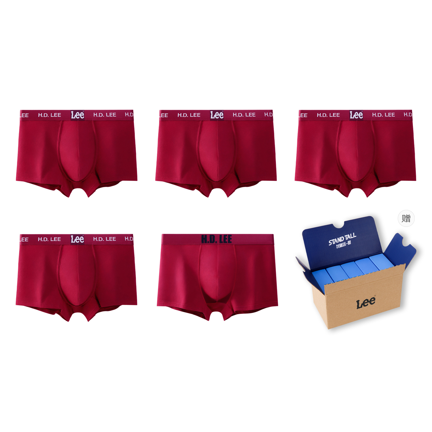 

Мужские трусы 5 пар подарочный набор Lee, красный