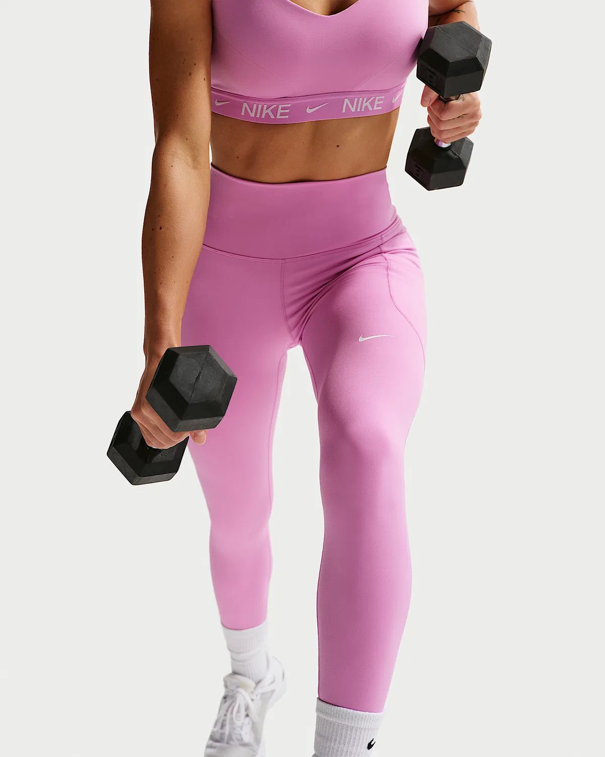 Женские леггинсы Nike One с высокой талией 7/8 и карманами, Light Magenta/White — фото 4