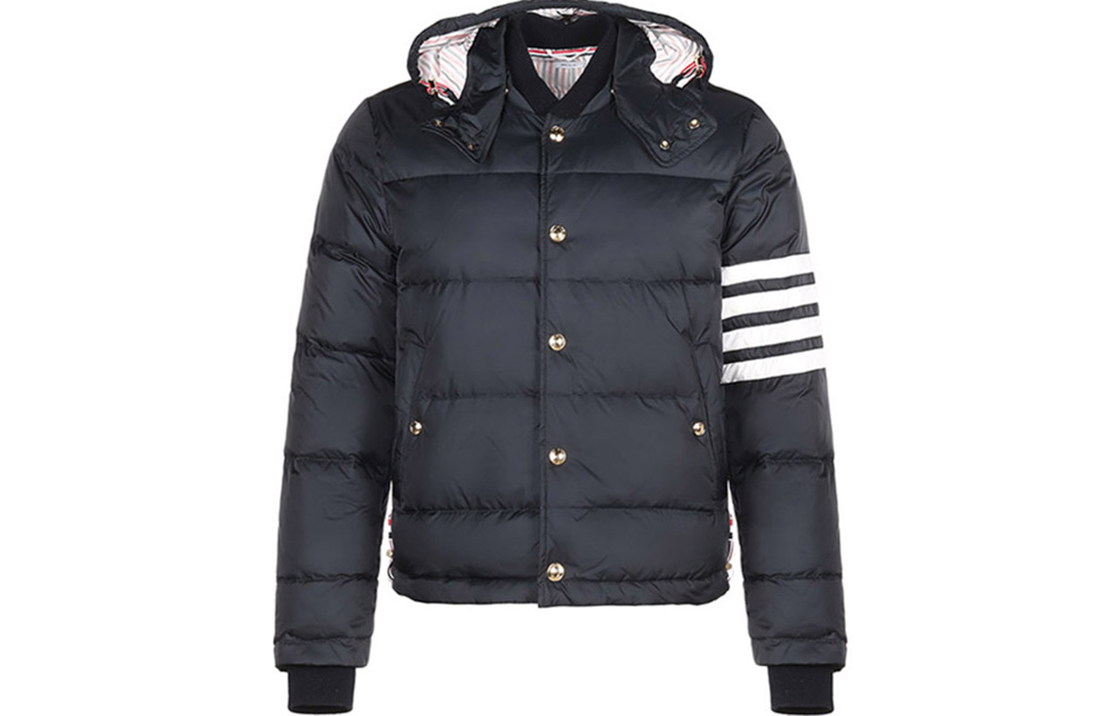 

THOM BROWNE Четырехкнопочная куртка с капюшоном, Marine Blue