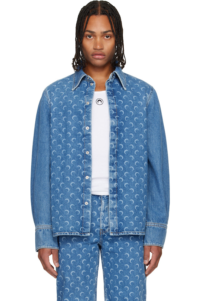 

Marine Serre Джинсовая рубашка с лазерным рисунком «Голубая луна»