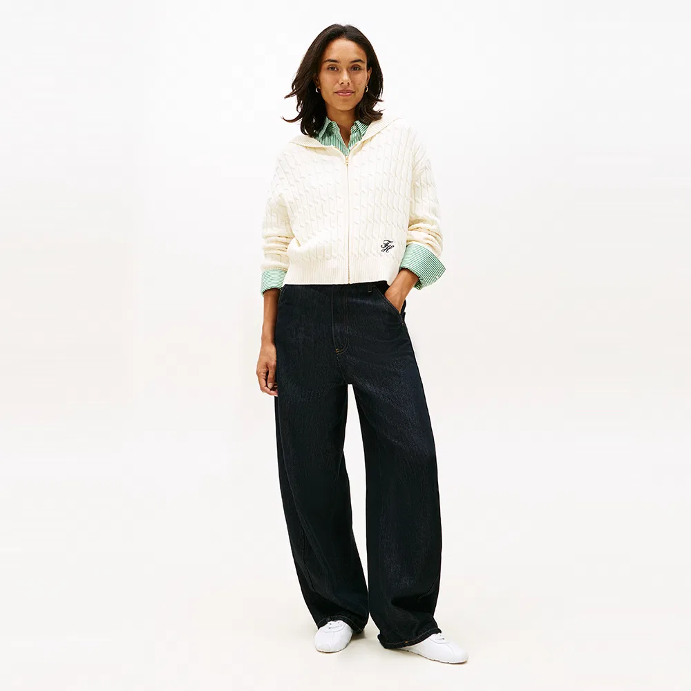 Женский хлопковый кардиган на молнии с капюшоном айвори от Tommy Hilfiger Women — фото 3