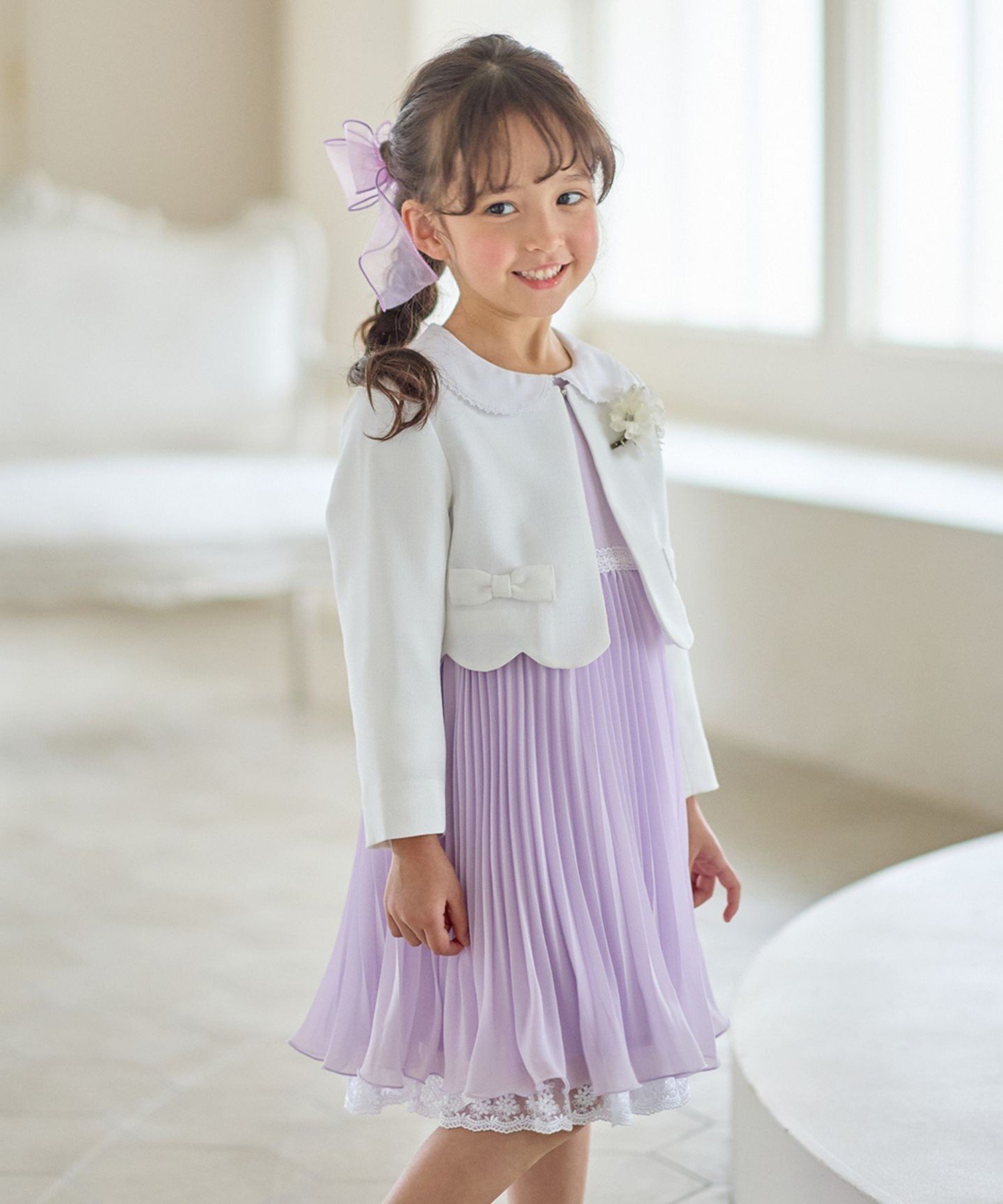 Болеро с лентами + плиссированное платье из шифона ANY KIDS, Lavender [082]
