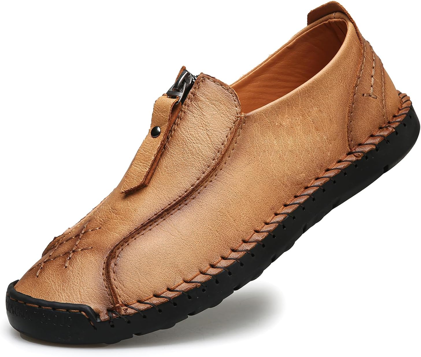 

Мужские кожаные лоферы Dacnakby, слипоны, классические пенни-лоферы, мокасины, ручная строчка, дизайн с молнией, удобные повседневные прогулочные туфли, желтый