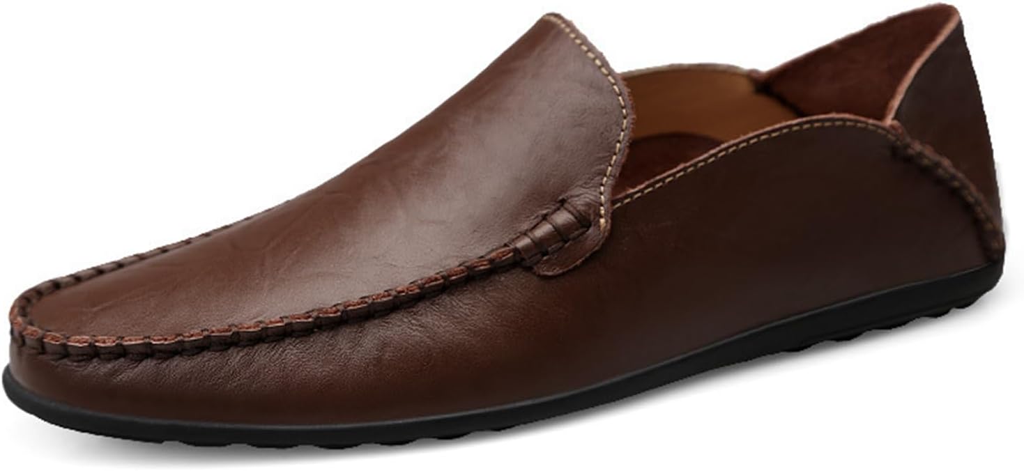 

Мужские удобные кожаные мокасины с плоским каблуком, легкие, с мягкой дышащей стелькой, круглым носком, повседневные лодочные туфли для ежедневной носки, вождения, работы, офиса и деловых встреч Houdbdol, темно-коричневый