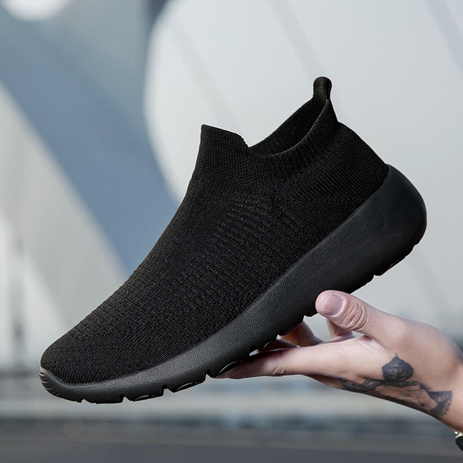 Мужские кроссовки IWIHMIV Slip On для ходьбы, тенниса и бега, легкие, дышащие, повседневные и для тренировок, черный — фото 2