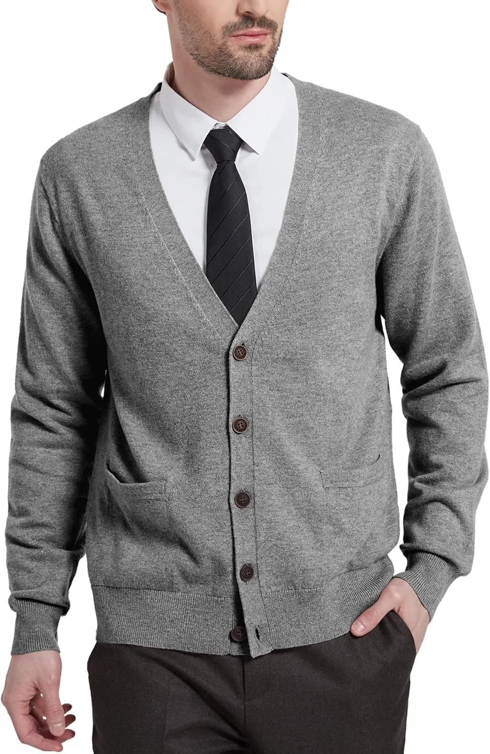 

Мужской кардиган Kallspin из шерстяной смеси с V-образным вырезом и карманами